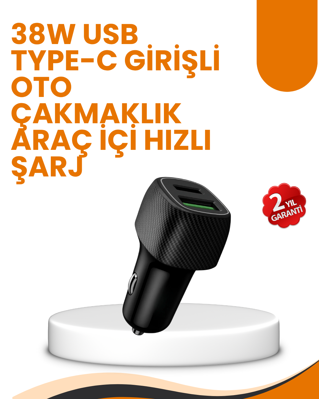 Araç Çakmak Girişli 38W Hızlı Şarj Aleti – İki Cihaz Destekli - Lisinya