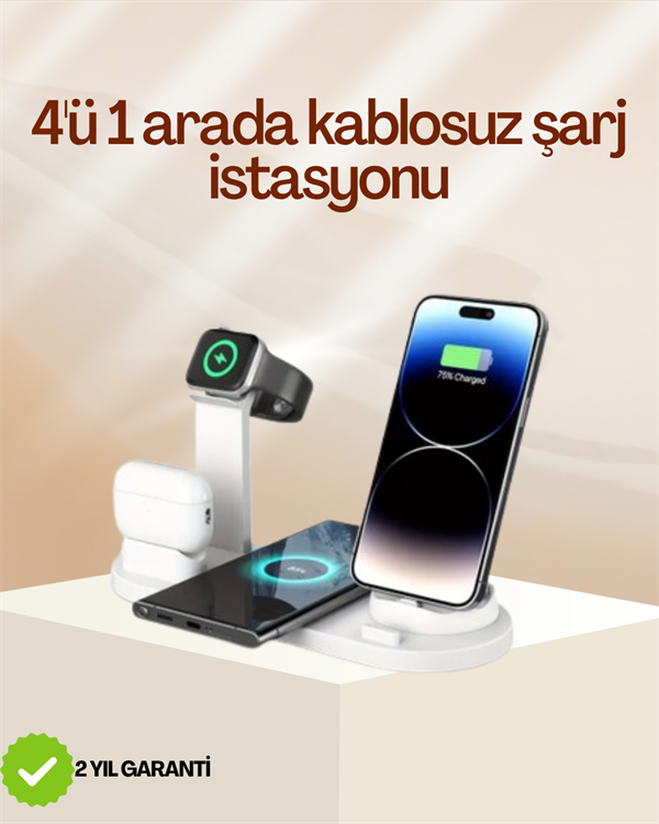 4 Cihazı Aynı Anda Şarj Edebilen Kablosuz Şarj İstasyonu – Çok Yönlü ve Pratik Tasarım - Lisinya