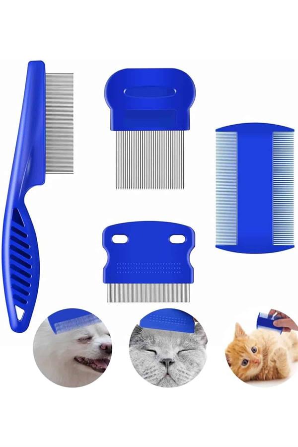 4'lü Bit Pire Tarağı Set Kedi Köpek Evcil Hayvan Tüy Toplayıcı Mavi - Lisinya