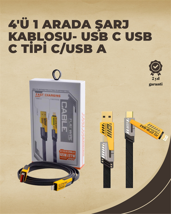 4'ü 1 Arada Metal Hızlı Veri Kablosu – 65W Güç, 27W iPhone Desteği, 480Mbps Aktarım - Lisinya