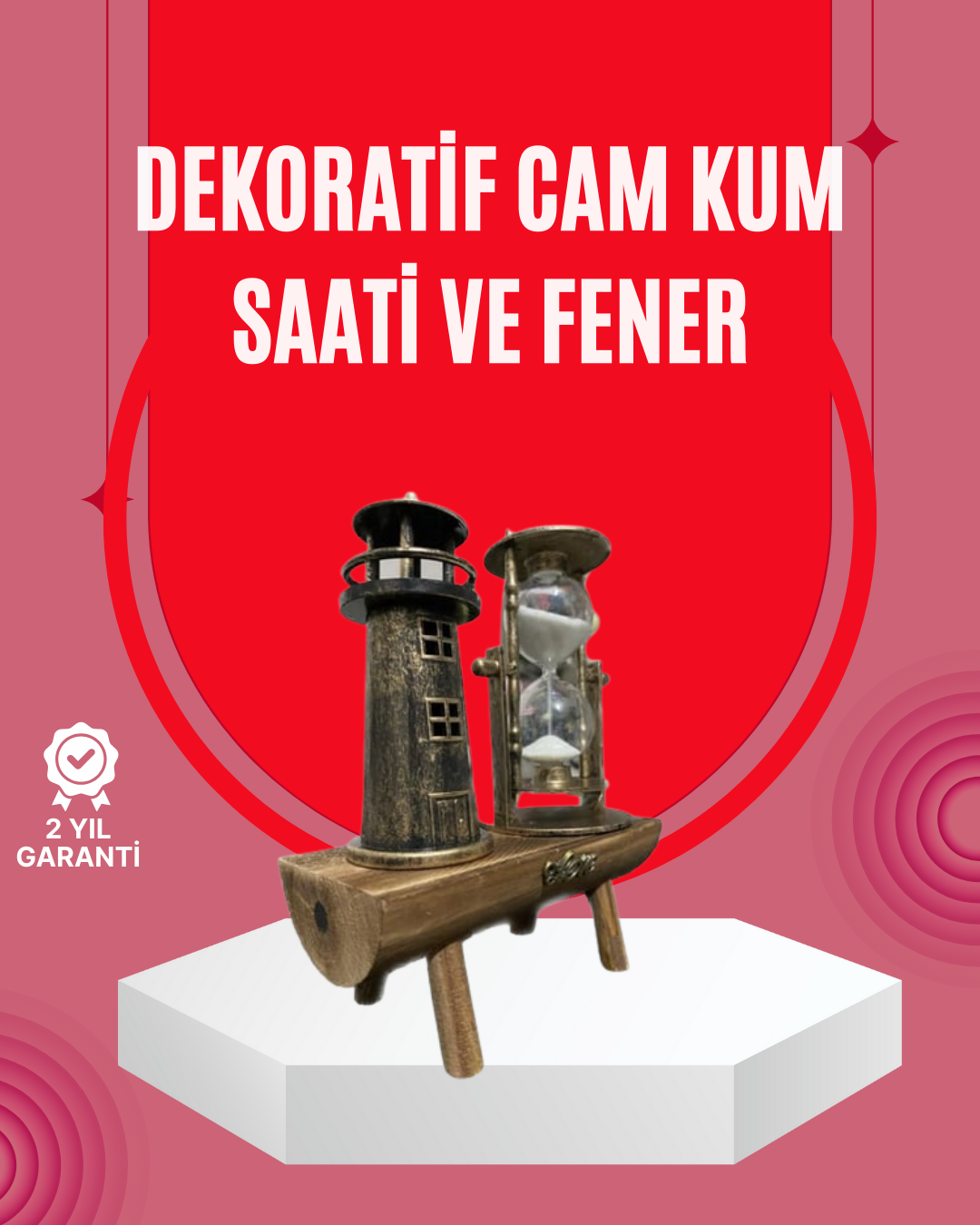 Ahşap Gövdeli Deniz Feneri Formlu Kum Saati – 15x20 cm Masa Dekoru - Lisinya