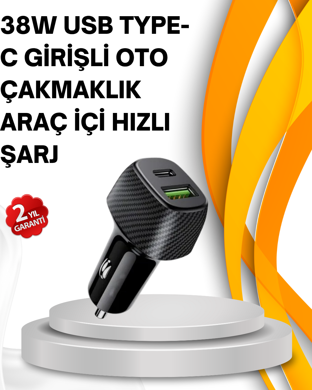 Kompakt Tasarımlı Type-C + USB Girişli Araç Şarj Başlığı - Lisinya