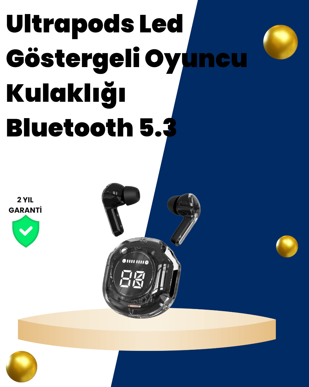 Bluetooth 5.3 Kablosuz Kulaklık 30mm Sürücü LED Ekranlı Mikrofonlu - Lisinya