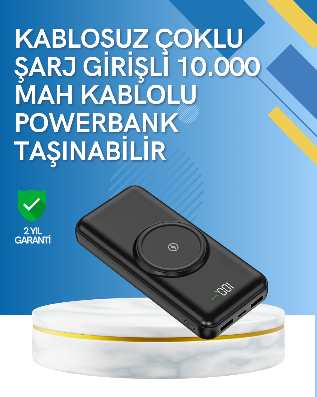 iPhone ve Android Uyumlu 10000mAh Powerbank – Hem Kablolu Hem Kablosuz - Lisinya