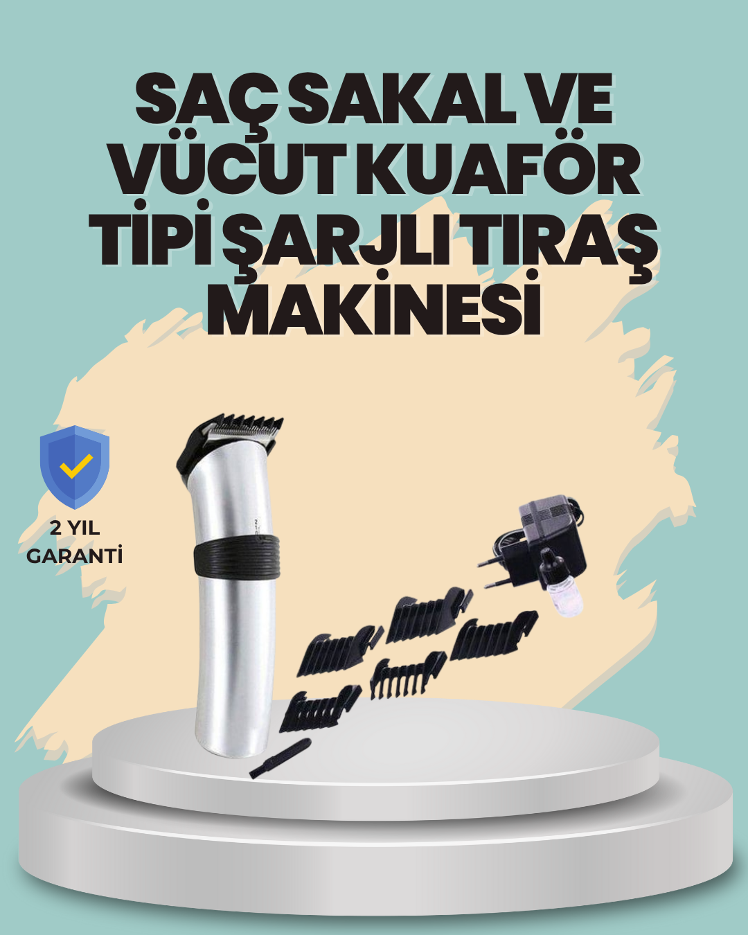 Profesyonel Erkek Tıraş Makinesi – Kablosuz, Paslanmaz Bıçaklı ve Tam Aksesuar - Lisinya