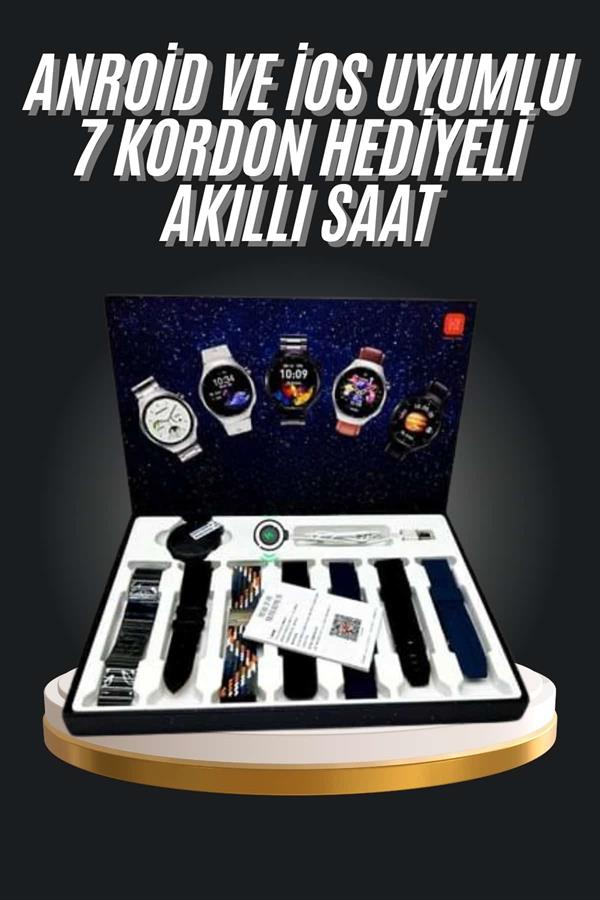 7 Kordonlu Akıllı Saat Siyah Kasa Dokunmatik Ekran Uyku ve Sağlık Takibi - Lisinya