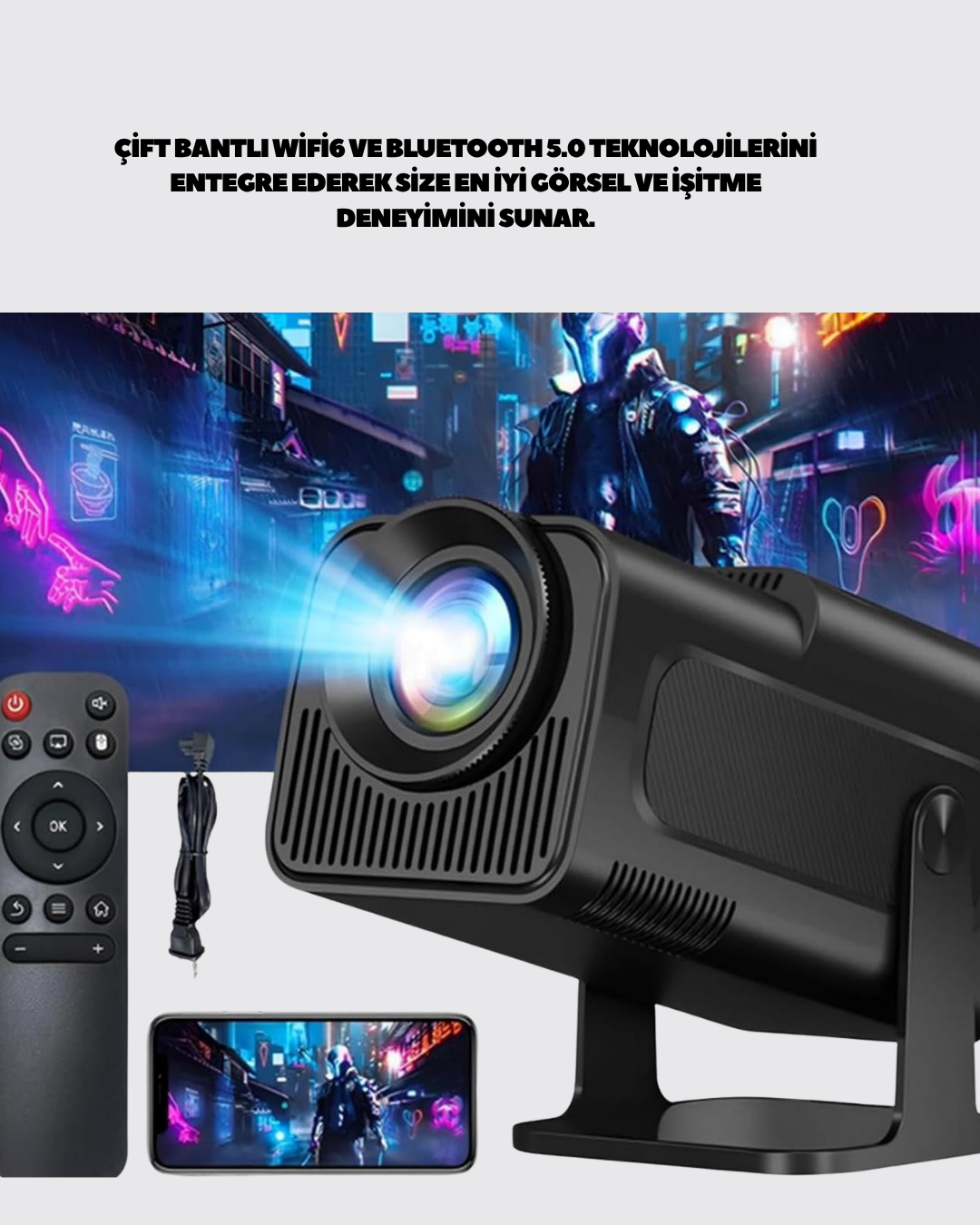 Uzun Ömürlü Lamba ve Dahili Hoparlörlü Ev Sinema Projektörü - Lisinya