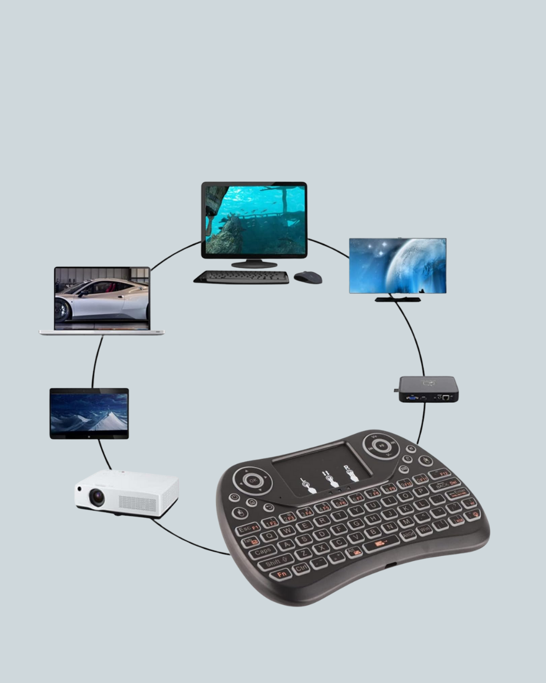 Işıklı Kablosuz Mini Klavye – 2.4 GHz, Dokunmatik Mouse Özellikli - Lisinya