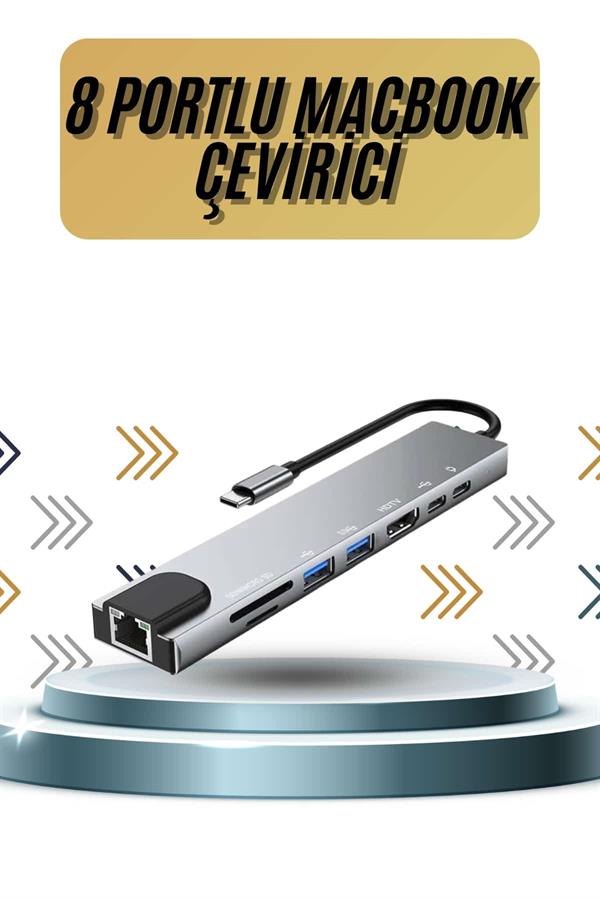 8 Portlu Macbook Çevirici Type C Hub SD TF USB Çoğaltıcı Ethernet - Lisinya