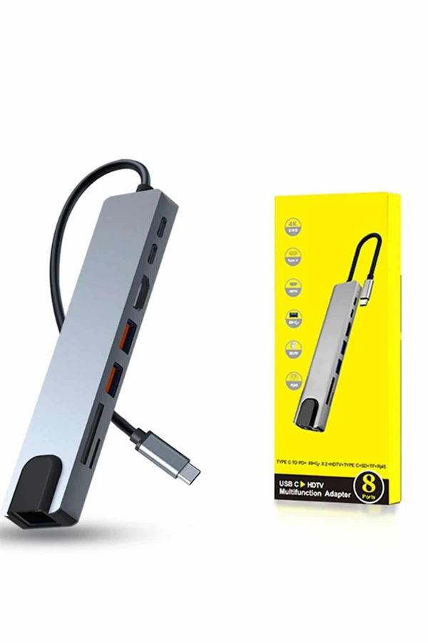 8 Portlu Macbook Çevirici Type C Hub SD TF USB Çoğaltıcı Ethernet - Lisinya