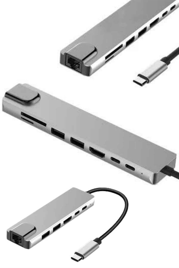8 Portlu Macbook Çevirici Type C Hub SD TF USB Çoğaltıcı Ethernet - Lisinya