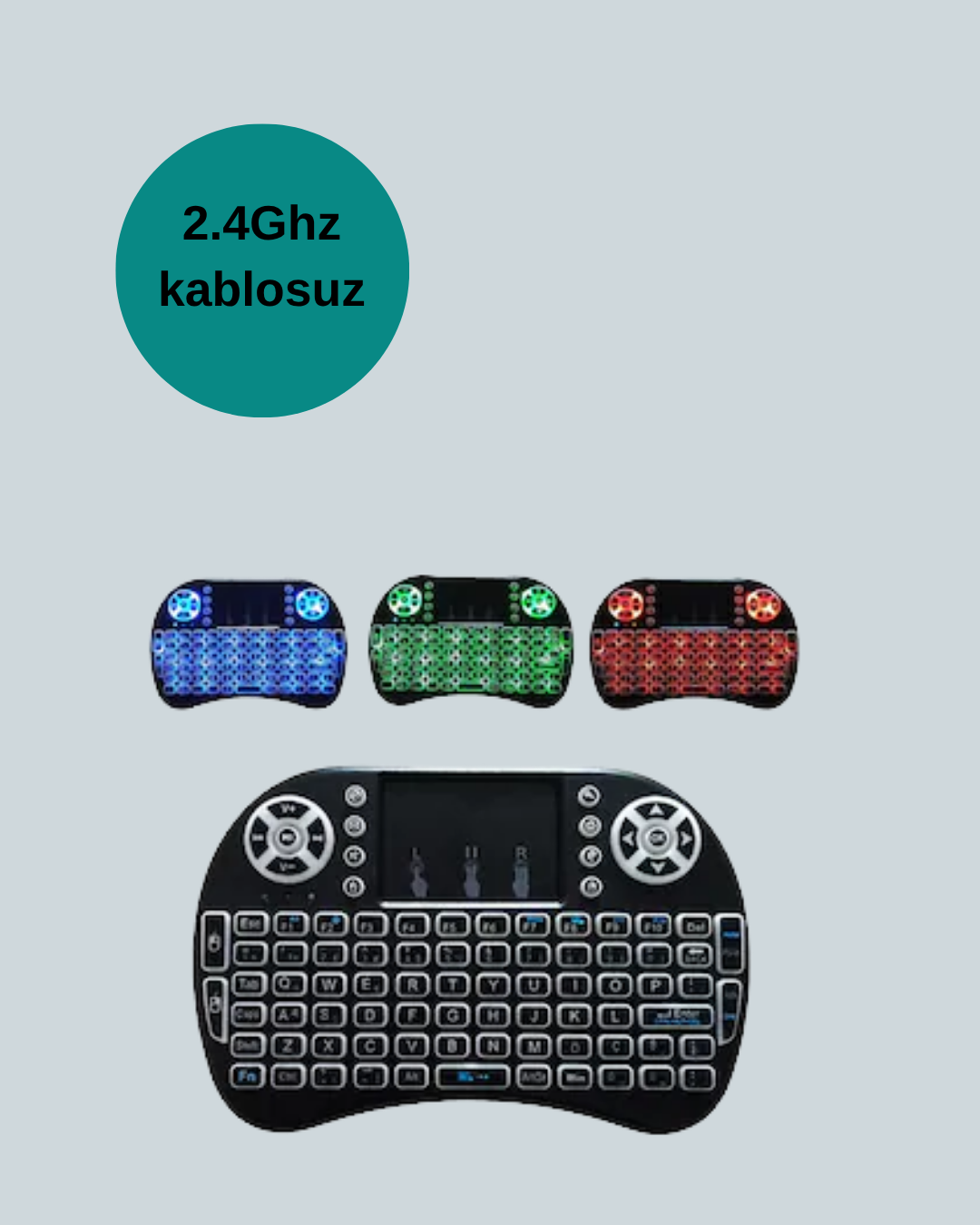 Işıklı Kablosuz Mini Klavye – 2.4 GHz, Dokunmatik Mouse Özellikli - Lisinya
