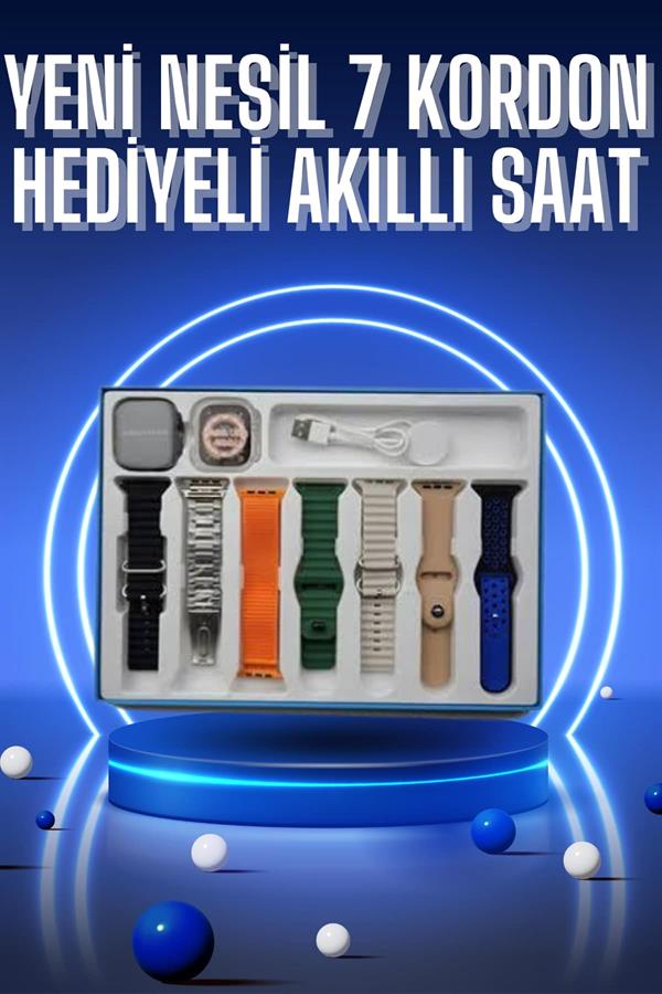 Akıllı Saat 7 Kordon Hediyeli Takvim Alarm Nabız Ölçer Bildirim Görme Sesli Görüşme - Lisinya