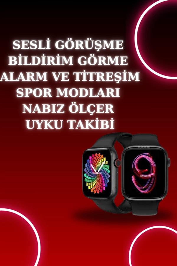 Akıllı Saat Arama Görüşme Bildirim Görme Uyku ve Sağlık Takibi Nabız Ölçer 3 Kordon Hediyeli - Lisinya