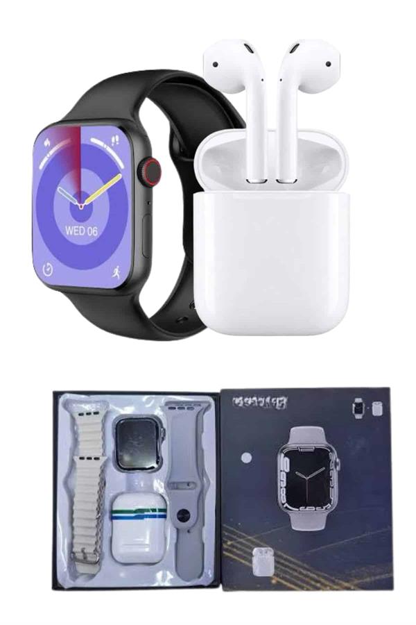Akıllı Saat Gümüş Kasa Bluetooth Kulaklık Hediyeli Çok Fonksiyonlu İkili Set - Lisinya