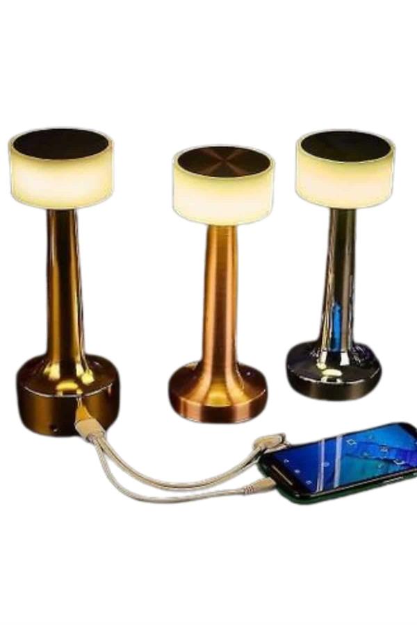 Altın Rengi Masa ve Gece Lambası Dokunmatik Şarjlı Masa Lambası - Lisinya