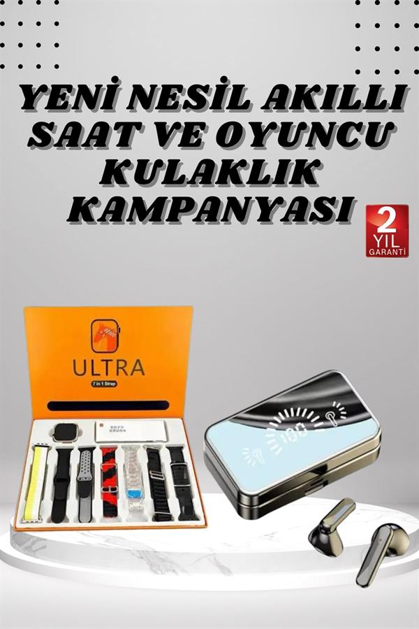 Aynalı Bluetooth Kulaklık ve 7 Kordonlu Akıllı Saat Dijital Göstergeli Uzun Pil Ömrü - Lisinya