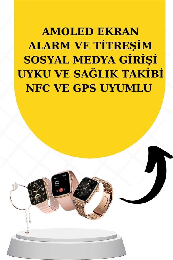 Bileklikli Amoled Ekran Akıllı Saat ve Dijital Göstergeli Kablosuz Bluetooth Kulaklık ANC/ ENC - Lisinya