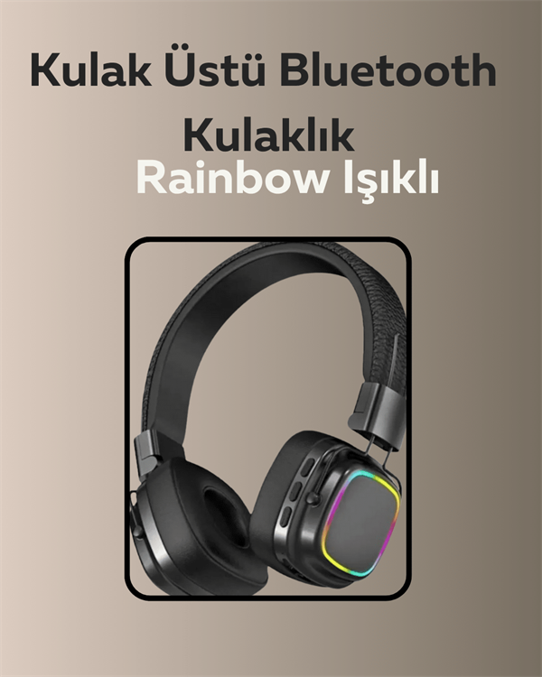 Bluetooth 5.3 Rainbow Işıklı Kulak Üstü Kablosuz Kulaklık - Lisinya