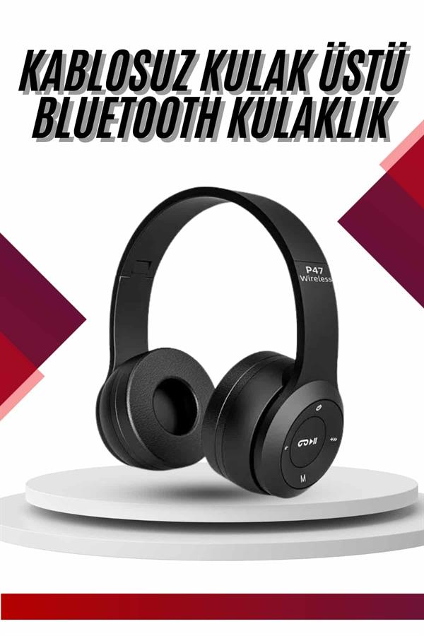 Bluetooth Kablosuz Kulaklık Siyah Wireless 5.0 Kulak Üstü Uzun Pil Ömrü - Lisinya