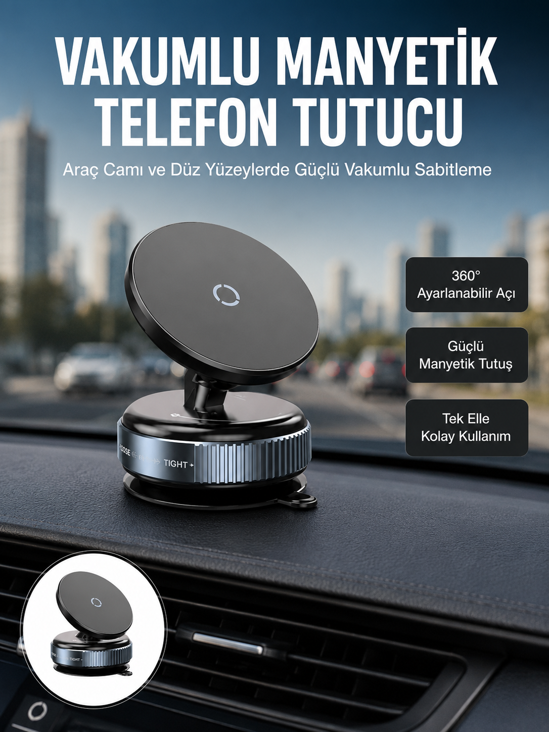 Çok Yönlü Döner Başlıklı Vakumlu Araç Telefon Standı – Sert Yollarda Stabil Kullanım Yeni Nesil - Lisinya Çok Yönlü Döner Başlıklı Vakumlu Araç Telefon Standı – Sert Yollarda Stabil Kullanım Yeni Nesil - Lisinya