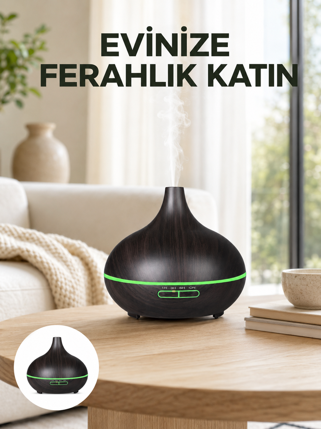 7 Renk Işıklı Ultrasonik Hava Difüzörü – Sessiz ve Güvenli Kullanım - Lisinya