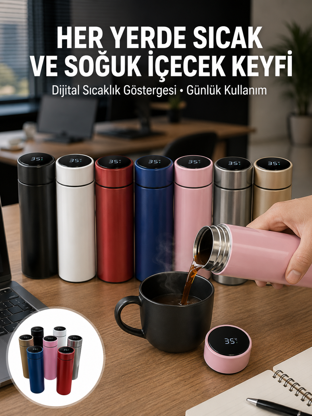 Uzun Süre Isı Koruma Sağlayan Dijital Göstergeli Termos - Lisinya Uzun Süre Isı Koruma Sağlayan Dijital Göstergeli Termos - Lisinya