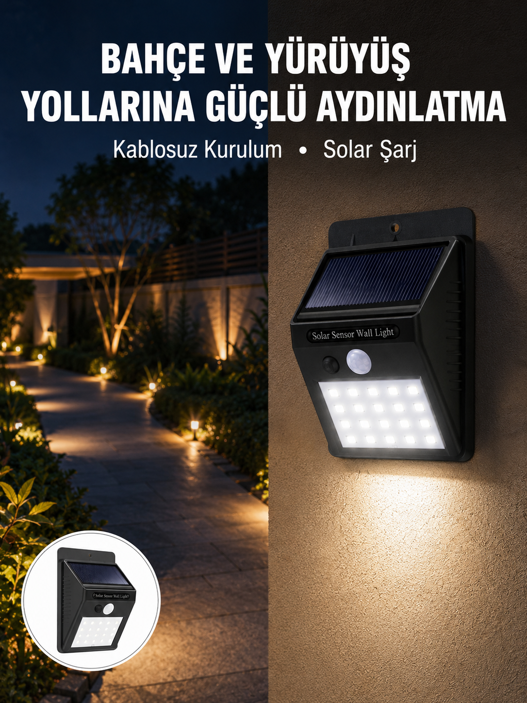 Kablosuz Solar LED Lamba | Bahçe, Veranda, Merdiven Işığı, Otomatik Aç-Kapa Sensörlü - Lisinya Kablosuz Solar LED Lamba | Bahçe, Veranda, Merdiven Işığı, Otomatik Aç-Kapa Sensörlü - Lisinya