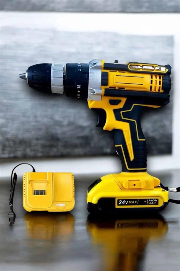 Çift Bataryalı Metal Dişli Darbeli Şarjlı Matkap Seti 24W Güç ve 24 Parça Aksesuar - Lisinya