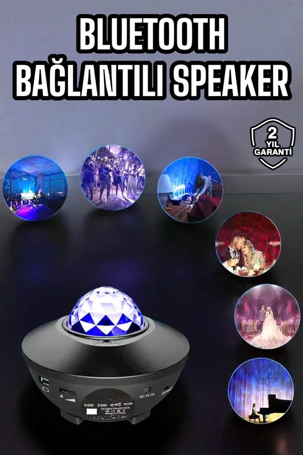Çocuklara Özel Şarjlı Bluetooth Hoparlör Parti Led Lambası Yıldızlı Projeksiyon - Lisinya