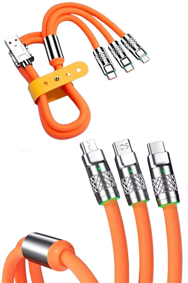 Çoklu Şarj Kablosu USB Type-C İOS Uyumlu 120W Hızlı Şarj Kablosu - Lisinya