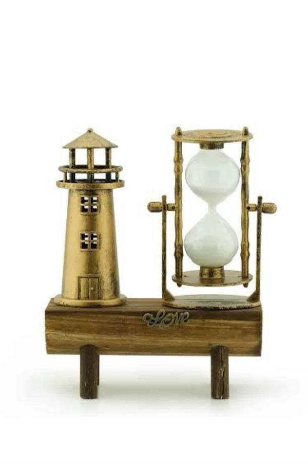Deniz Feneri Kum Saati Ahşap Görünümlü Vintage Tarz Biblo - Lisinya