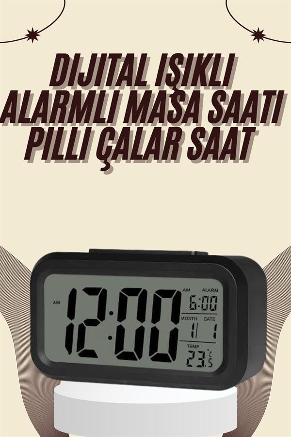 Dijital Masa Saati Termometreli Takvim Çalar Saat Led Ekran Pilli - Lisinya