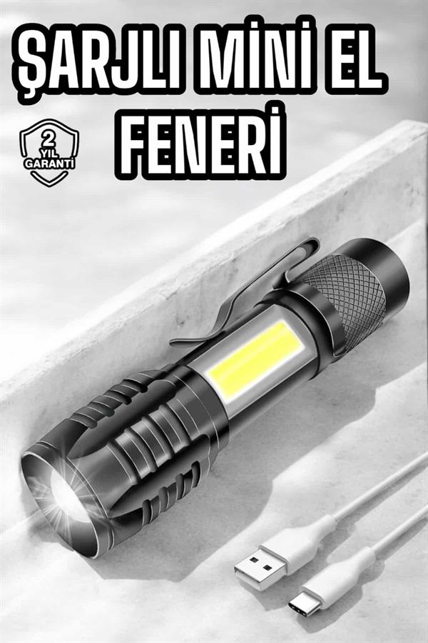 El Feneri Led USB Şarjlı Zoom Mini Led Işık Acil Durum Feneri - Lisinya
