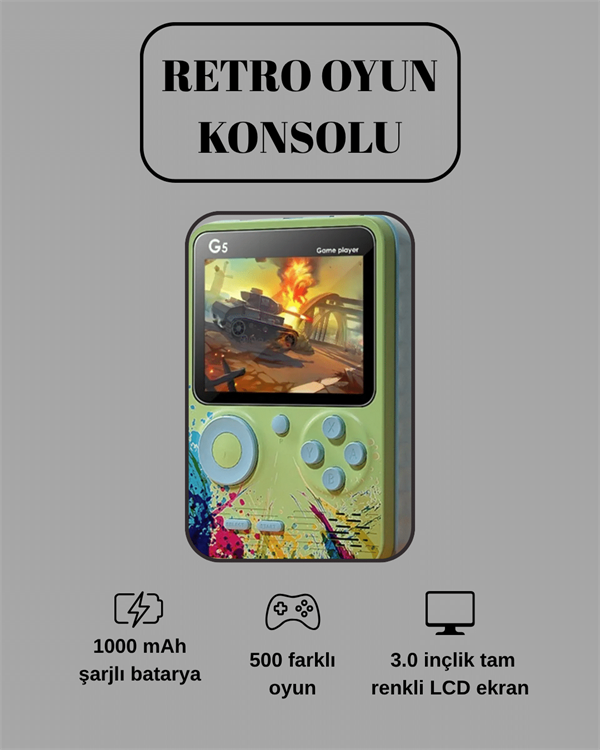 G5 Game Box Retro Mini Oyun Konsolu – 500 Dahili Oyun - Lisinya