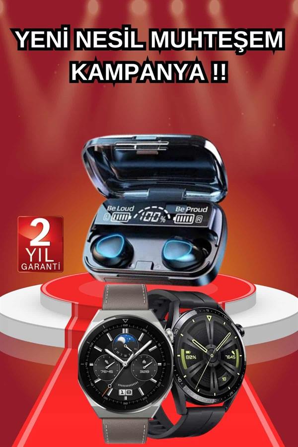 İkili Set Akıllı Saat Ve Bluetooth Kulaklık Kablosuz Uzun Pil Ömrü Spor Modları - Lisinya