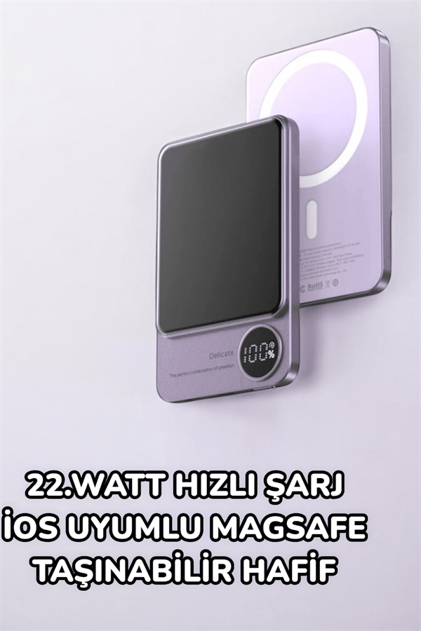 iOS Uyumlu 22.5W Hızlı Şarj Magsafe Powerbank Dijital Göstergeli 10.000 mAh - Lisinya
