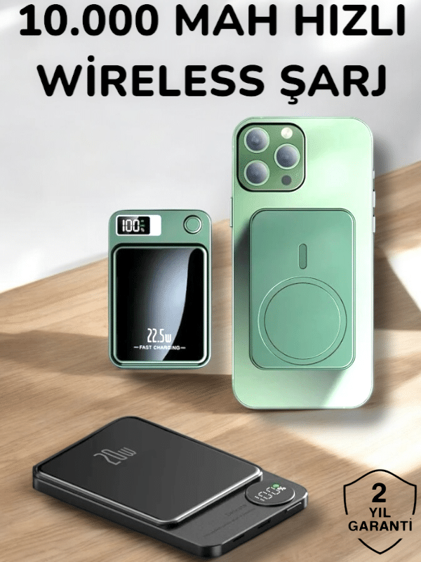 iOS Uyumlu 22.5W Hızlı Şarj Magsafe Powerbank Dijital Göstergeli 10.000 mAh - Lisinya