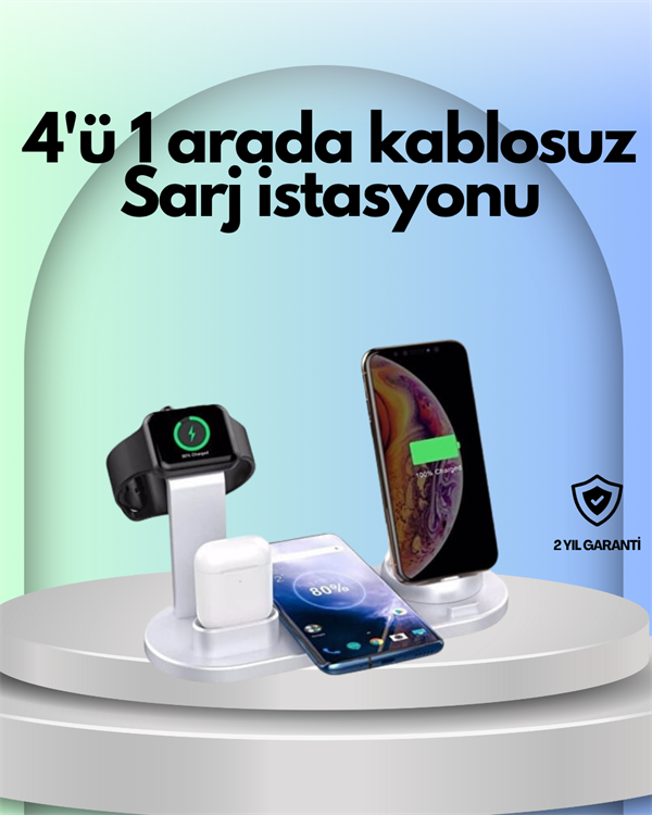 iPhone, Apple Watch ve AirPods ile Uyumlu 4'ü 1 Arada Şarj Ünitesi – Tüm Apple Cihazları Tek Noktada - Lisinya