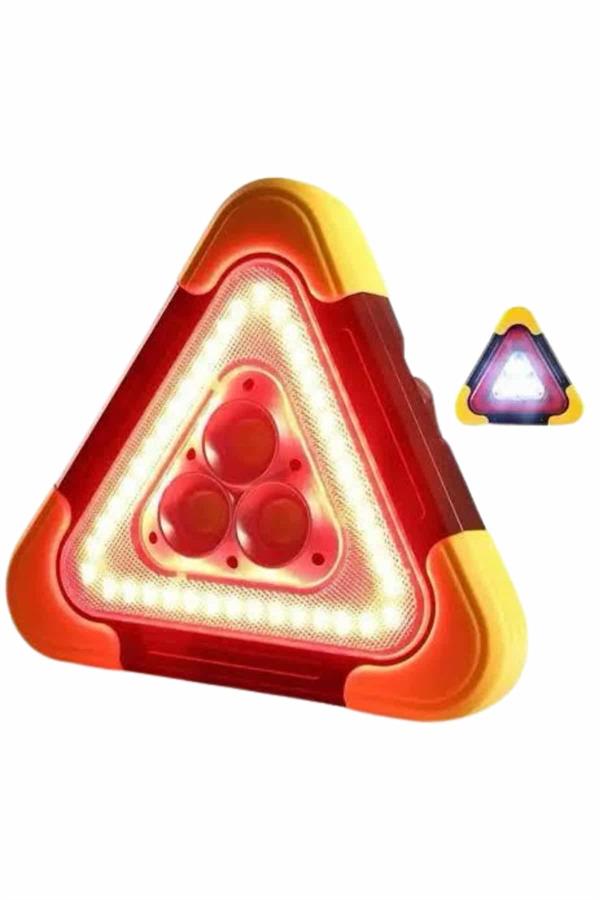 Işıklı İkaz Lambası Reflektör Şarjlı Işıklı Üçgen LED Acil Durum Feneri - Lisinya