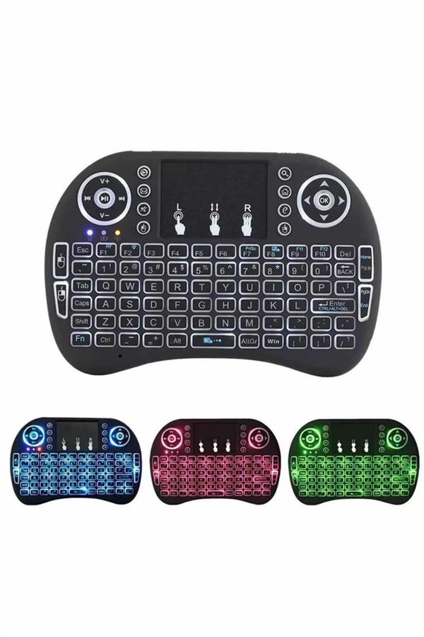 Işıklı Kablosuz Mini Klavye ve Dokunmatik Mouse Seti Türkçe Kablosuz - Lisinya