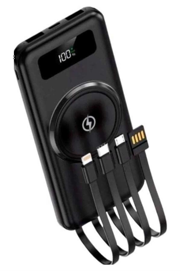 Kablosuz Çoklu Şarj Girişli 10.000 Mah Kablolu Powerbank Taşınabilir - Lisinya