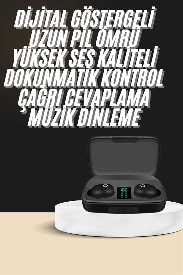 Kablosuz Dijital Göstergeli Çağrı Cevaplayabilen TWS 5.0 Bluetooth Kulaklık - Lisinya