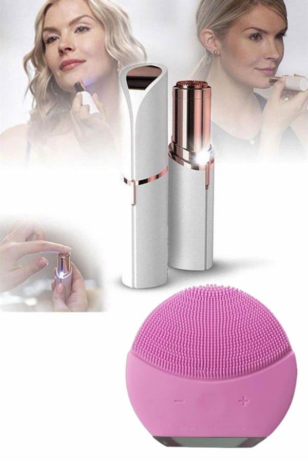 KAŞ BIYIK VE YÜZ EPİLASYON ALETİ VE TİTREŞİMLİ YÜZ TEMİZLEME MASAJ ALETİ İKİLİ SET - Lisinya