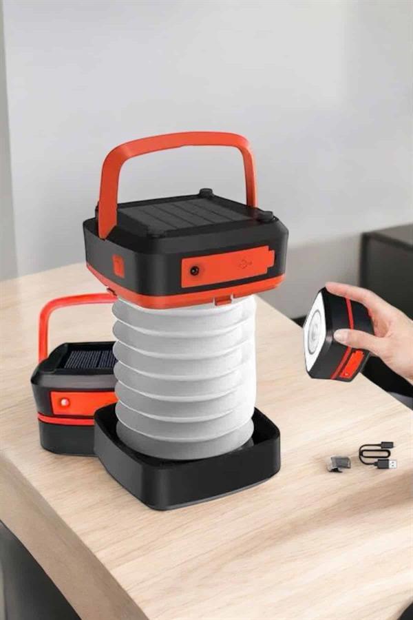 Katlanabilir Kamp Lambası Solar Fener Görünümlü 3 Kademeli Şarjlı - Lisinya