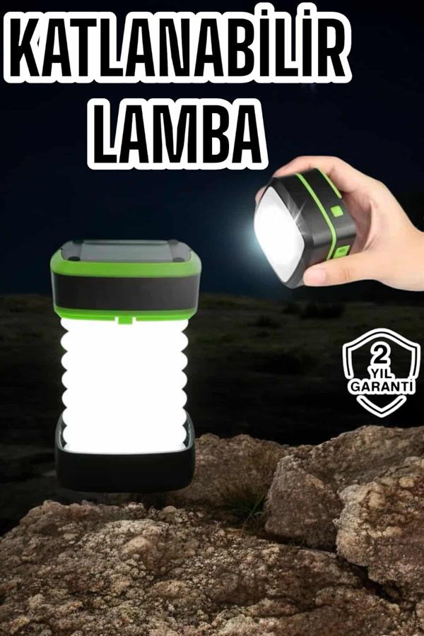 Katlanabilir Kamp Lambası Solar Fener Görünümlü 3 Kademeli Şarjlı - Lisinya