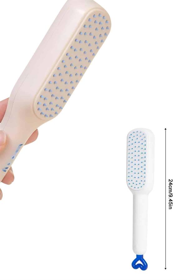 Kendi Kendini Temizleyen Otomatik Tuşlu Saç Tarağı Dolaşık Açıcı Masaj Fırçası Silikon Fırça - Lisinya