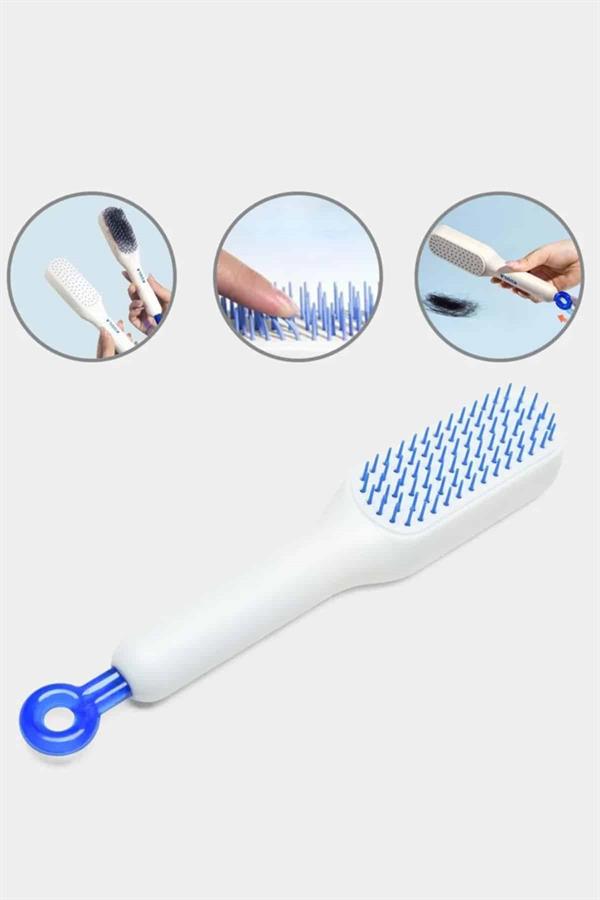 Kendi Kendini Temizleyen Otomatik Tuşlu Saç Tarağı Dolaşık Açıcı Masaj Fırçası Silikon Fırça - Lisinya