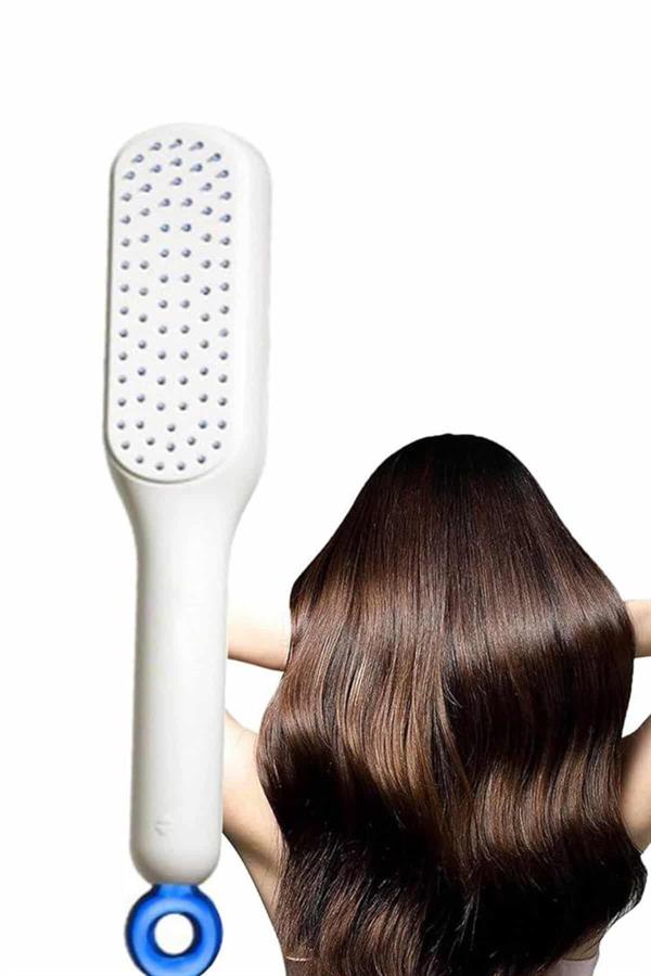 Kendi Kendini Temizleyen Otomatik Tuşlu Saç Tarağı Dolaşık Açıcı Masaj Fırçası Silikon Fırça - Lisinya