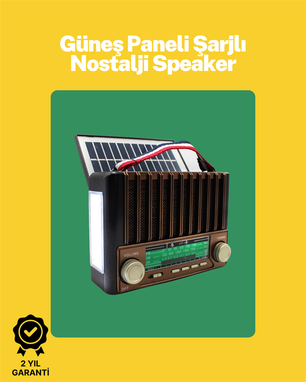 KTF-1428 Solar Panel Destekli Şarjlı Bluetooth Hoparlör – FM/AM/SW Radyo, AUX ve TF Kart Girişli - Lisinya